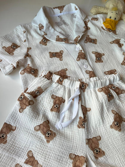 Жіноча Муслінова піжама з шортами, ведмедики Teddy білий — фото 7