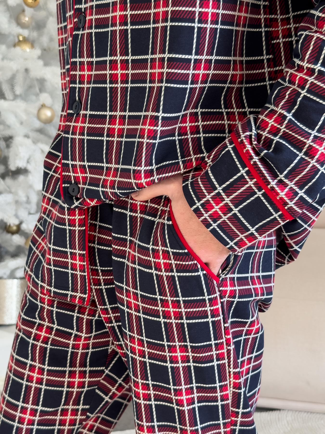 Чоловіча тепла піжама з футеру на ґудзиках з начосом червоно-синя клітинка, комплект сорочка і штани Oxford