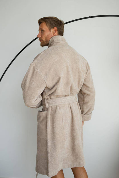 Чоловічий халат (натуральна махра) + рушник Бежевий