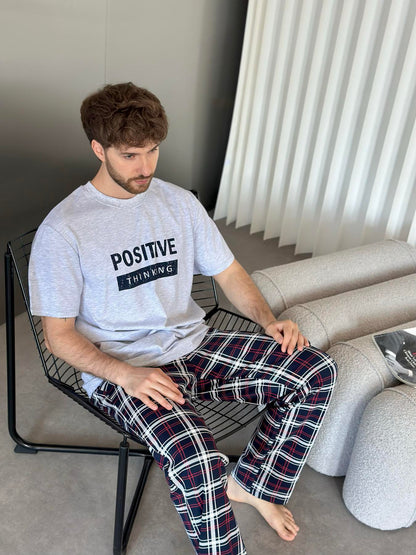 Піжама чоловіча комплект Positive thinking (штани+футболка), трикотаж сірий — фото 5