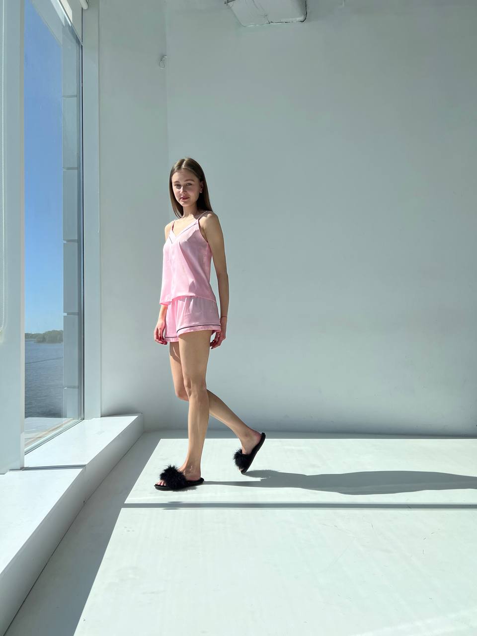 Жіноча піжама. Майка з шортам шовк кант, рожевий колір - Original Textile