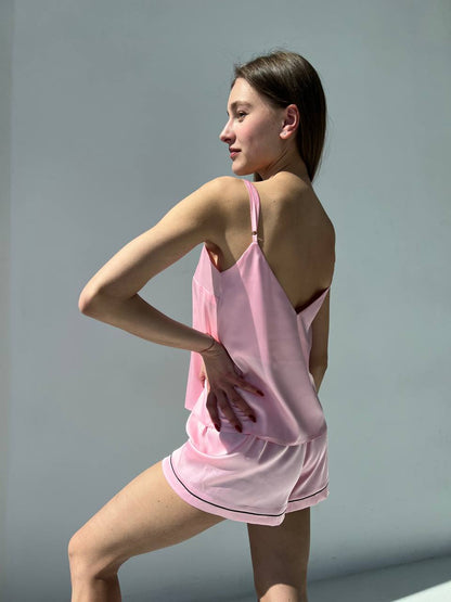 Жіноча піжама. Майка з шортам шовк кант, рожевий колір - Original Textile