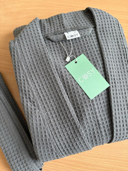 Чоловічий вафельний халат з 100% бавовни темно-сірий