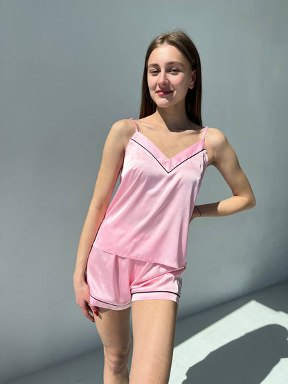 Жіноча піжама. Майка з шортам шовк кант, рожевий колір - Original Textile