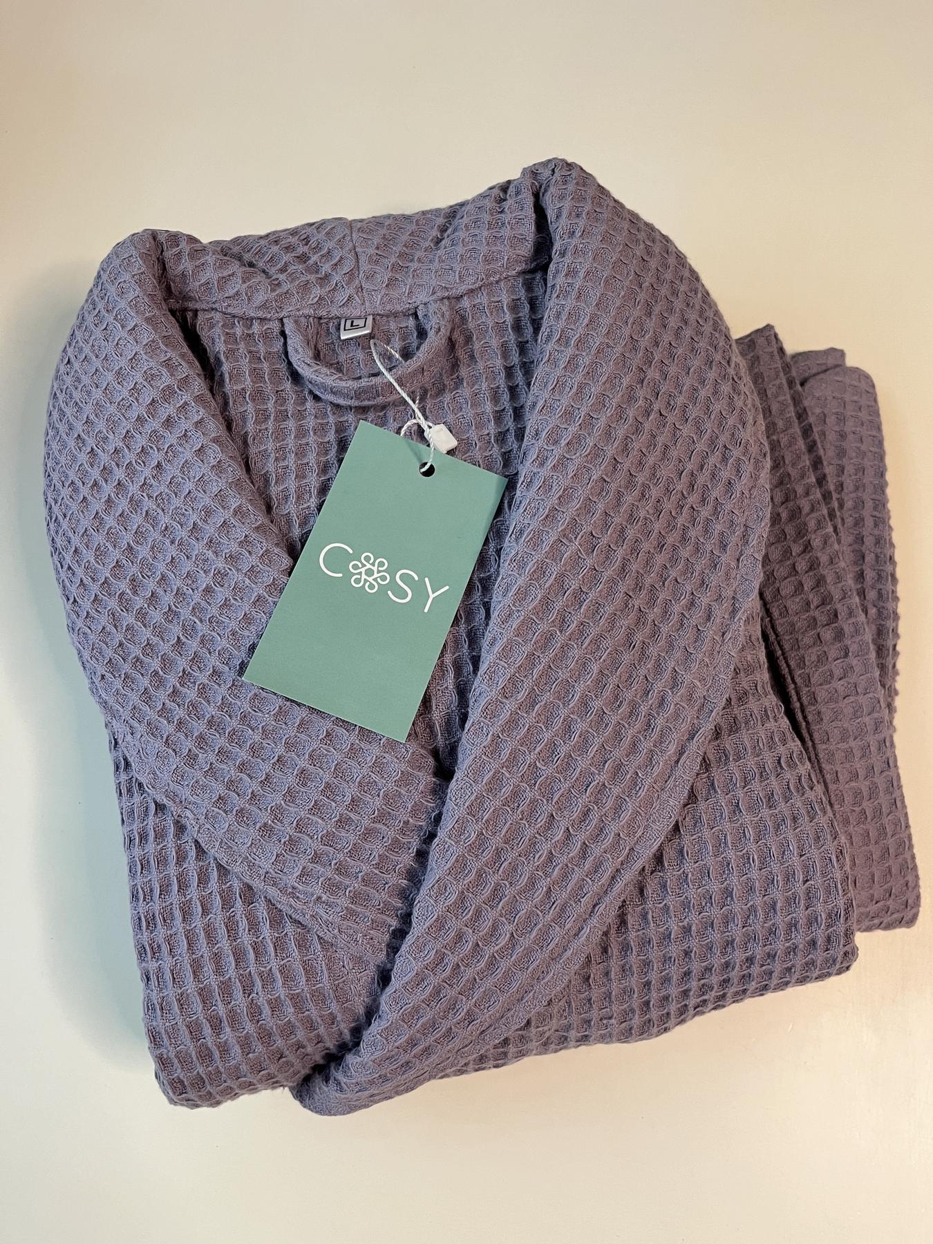Жіночий вафельний халат з шалевим коміром, лавандово-сірий