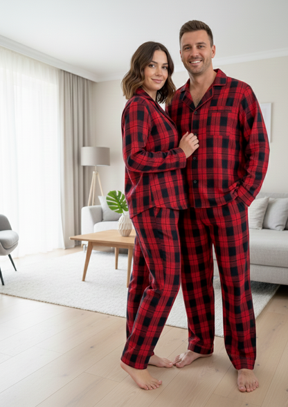 Жіночий піжамний комплект "Глен", червоно-синя клітинка, сорочка на ґудзиках і штани з кишенями