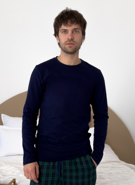 Чоловічий піжамний комплект Бруклін зелений і темно-синій з фланелі