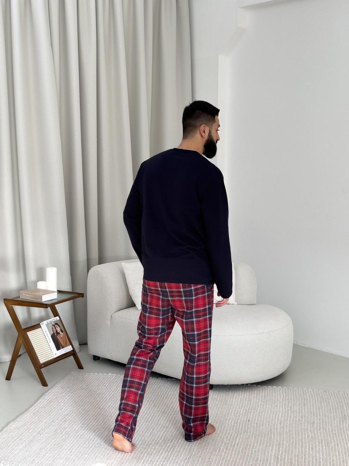 Піжама чоловіча тепла Just be COOL (штани+лонгслів) прінт, клітина червоно-синя, трикотаж червоний — фото 6