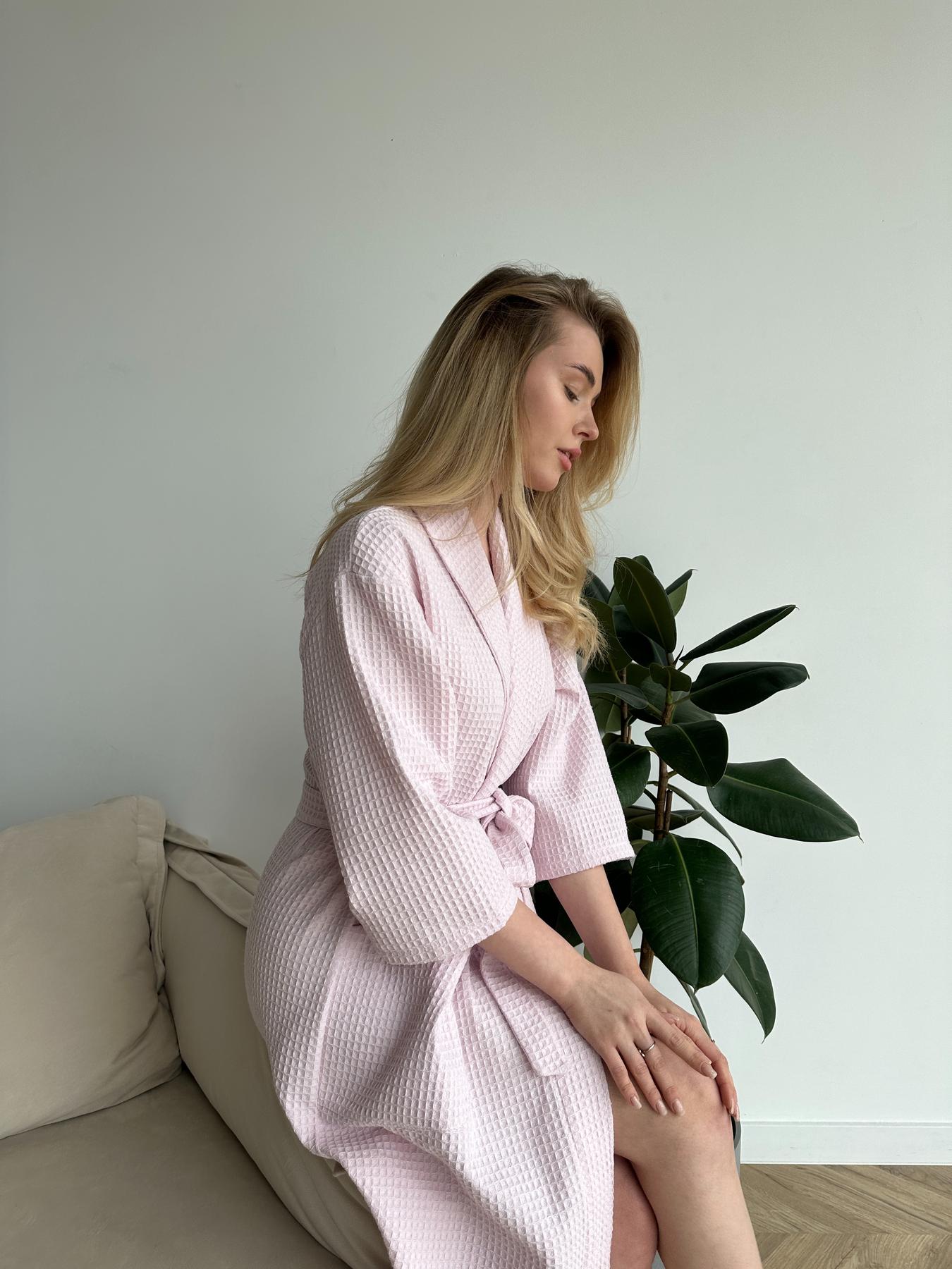 Жіночий довгий вафельний халат із шалевим коміром, світло-ліловий