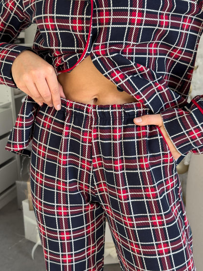 Жіноча тепла піжама "Oxford", червоно-синя клітинка