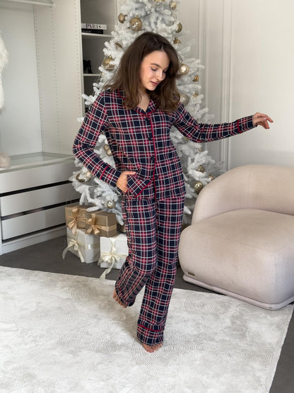 Жіноча тепла піжама "Oxford", червоно-синя клітинка