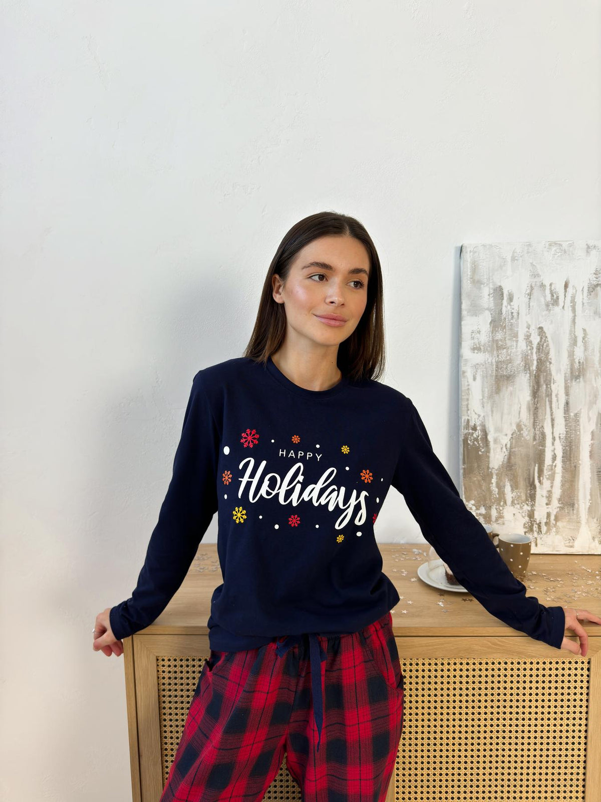 Лонгслів жіночий Happy Holidays, синій, бавовна — купити в Україні