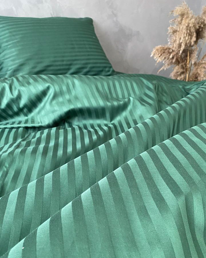 Коплект постільної білизни із страйп-сатину. Смарагдовий - Original Textile