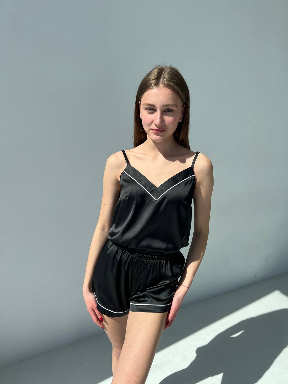 Жіноча піжама. Майка з шортам шовк кант, Чорний БК - Original Textile