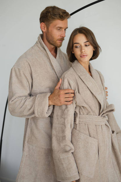 Чоловічий халат (натуральна махра) + рушник Бежевий