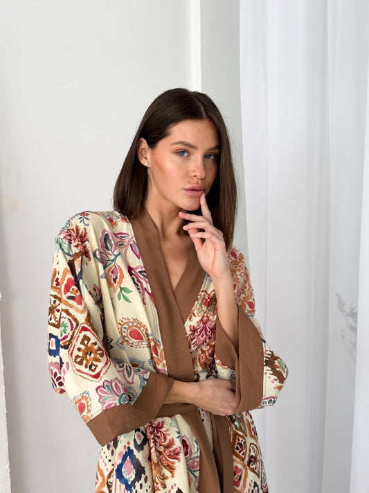 Жіночий легкий халат кімоно Boho Chic з віскози, карамель