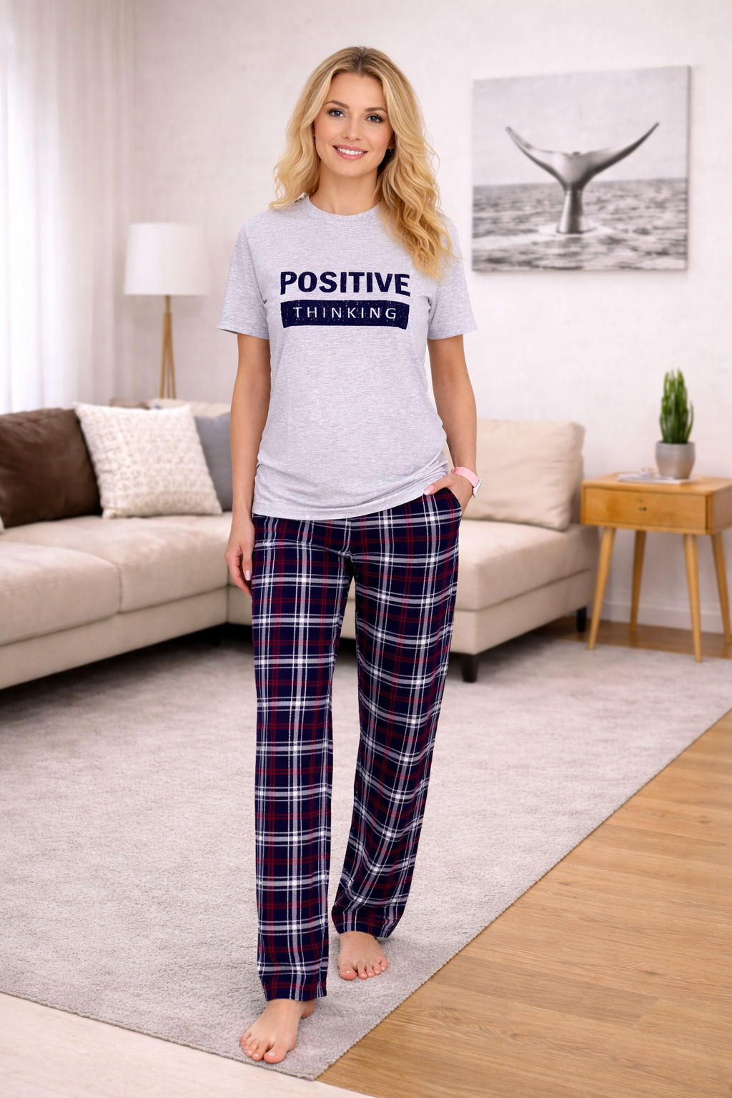 Піжама жіноча комплект штани+футболка Positive thinking, трикотаж сірий — купити в Україні