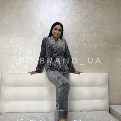 Велюрова жіноча піжама BOBRAND (халат і штани) — фото 3
