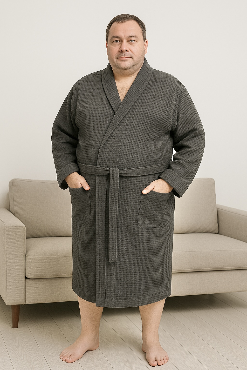 Унісекс халат з вафельної бавовни темно-сірий
