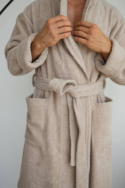 Чоловічий халат (натуральна махра) + рушник Бежевий