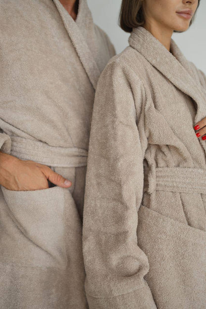 Чоловічий халат (натуральна махра) + рушник Бежевий