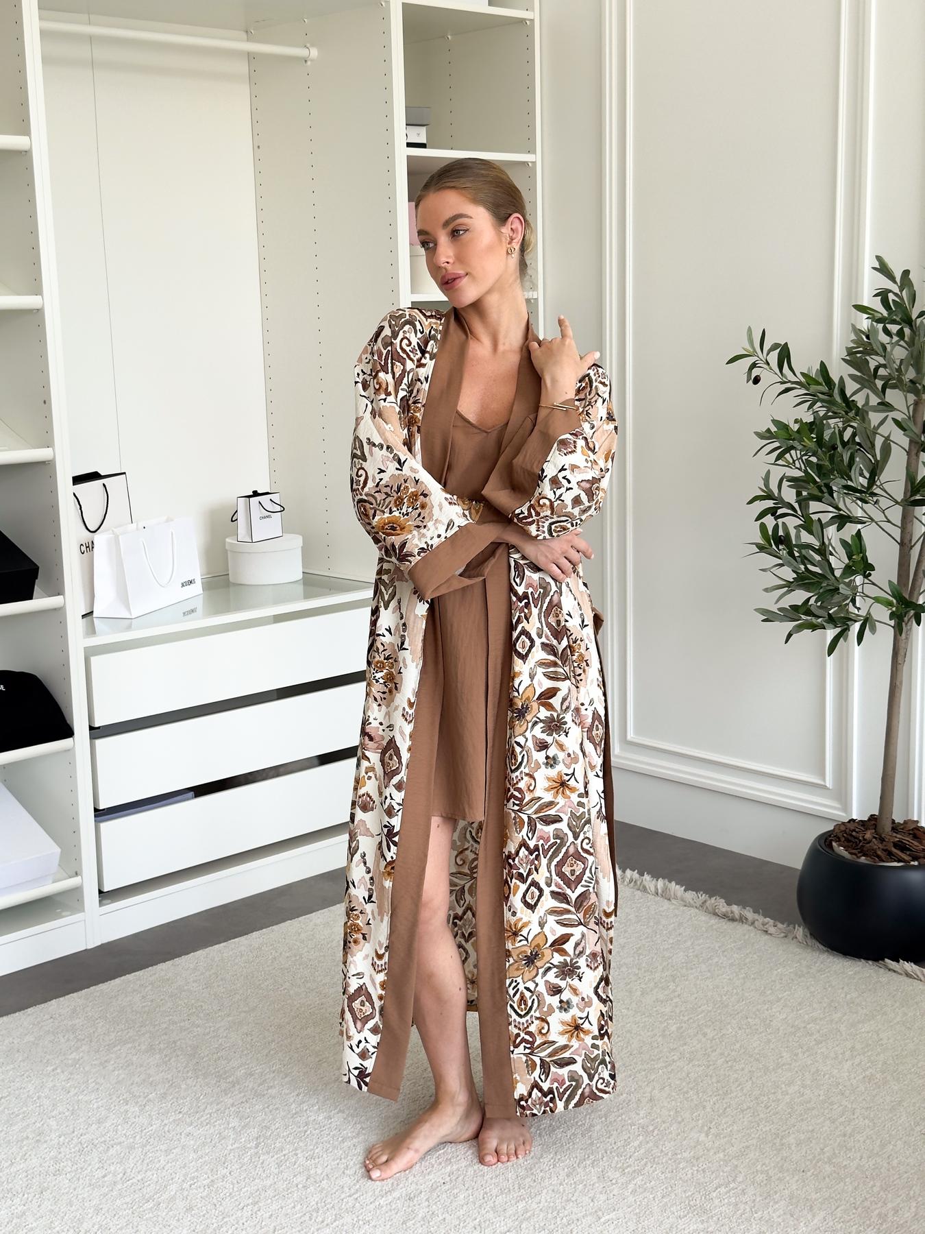 Жіночий подарунковий набір Boho Chic Кориця: халат і сорочка на бретельках, коричневий