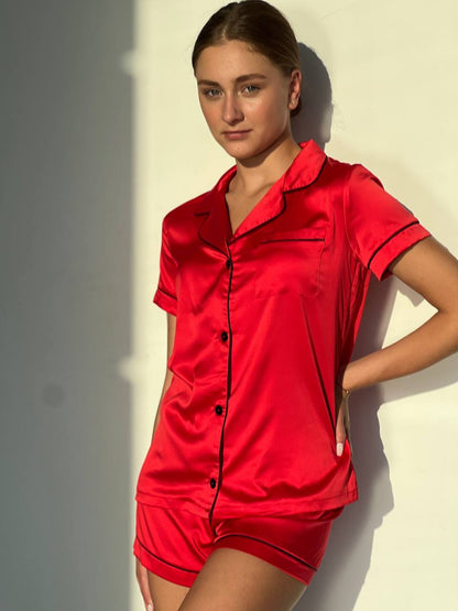 Жіноча піжама з армані шовку. Комплект сорочка з шортам. Червоний - Original Textile