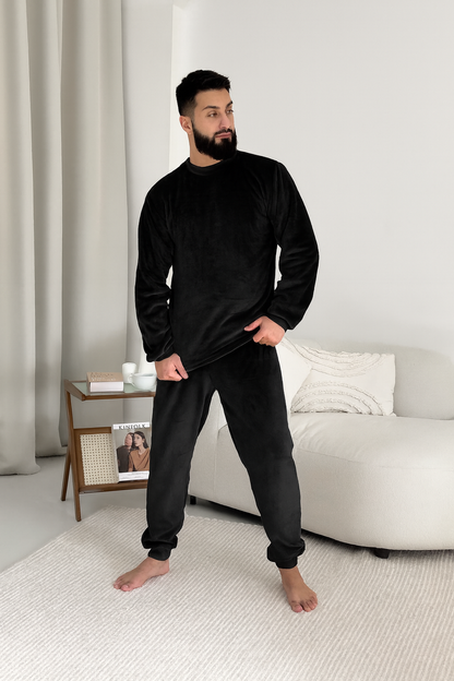 Чоловіча чорна фланелева піжама з м’якого велсофту