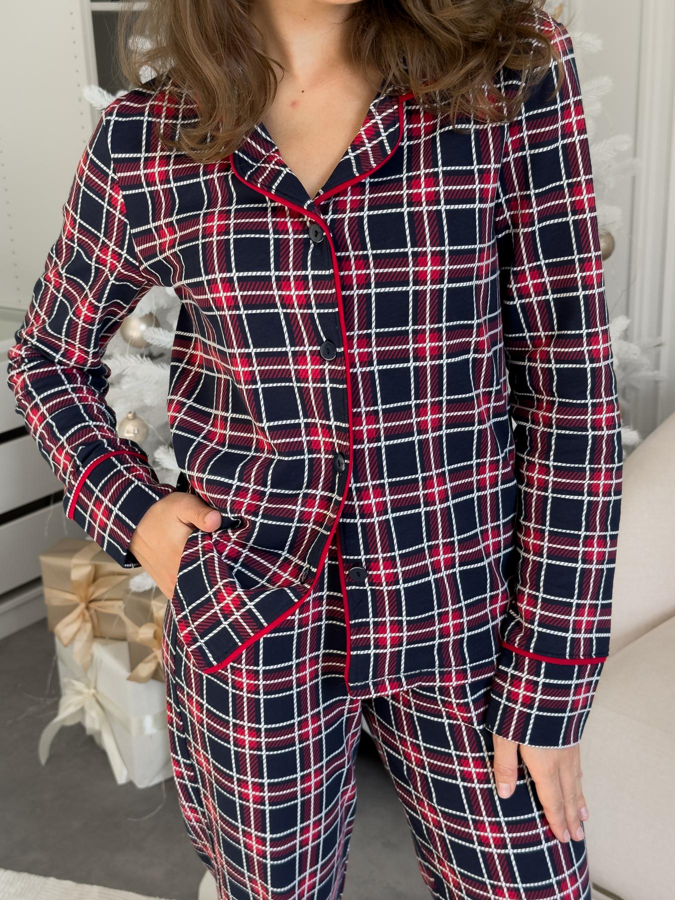 Жіноча тепла піжама "Oxford", червоно-синя клітинка
