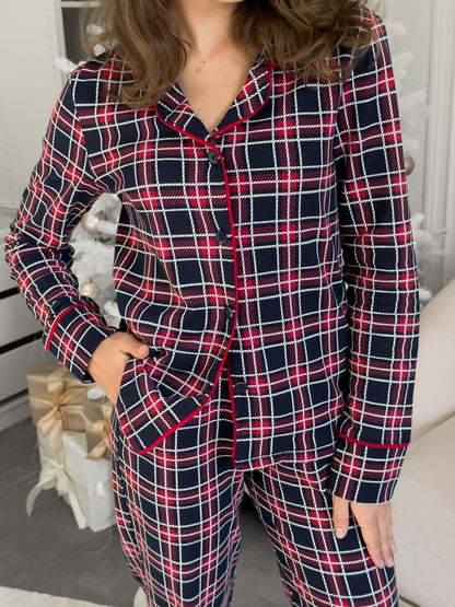 Жіноча тепла піжама "Oxford", червоно-синя клітинка