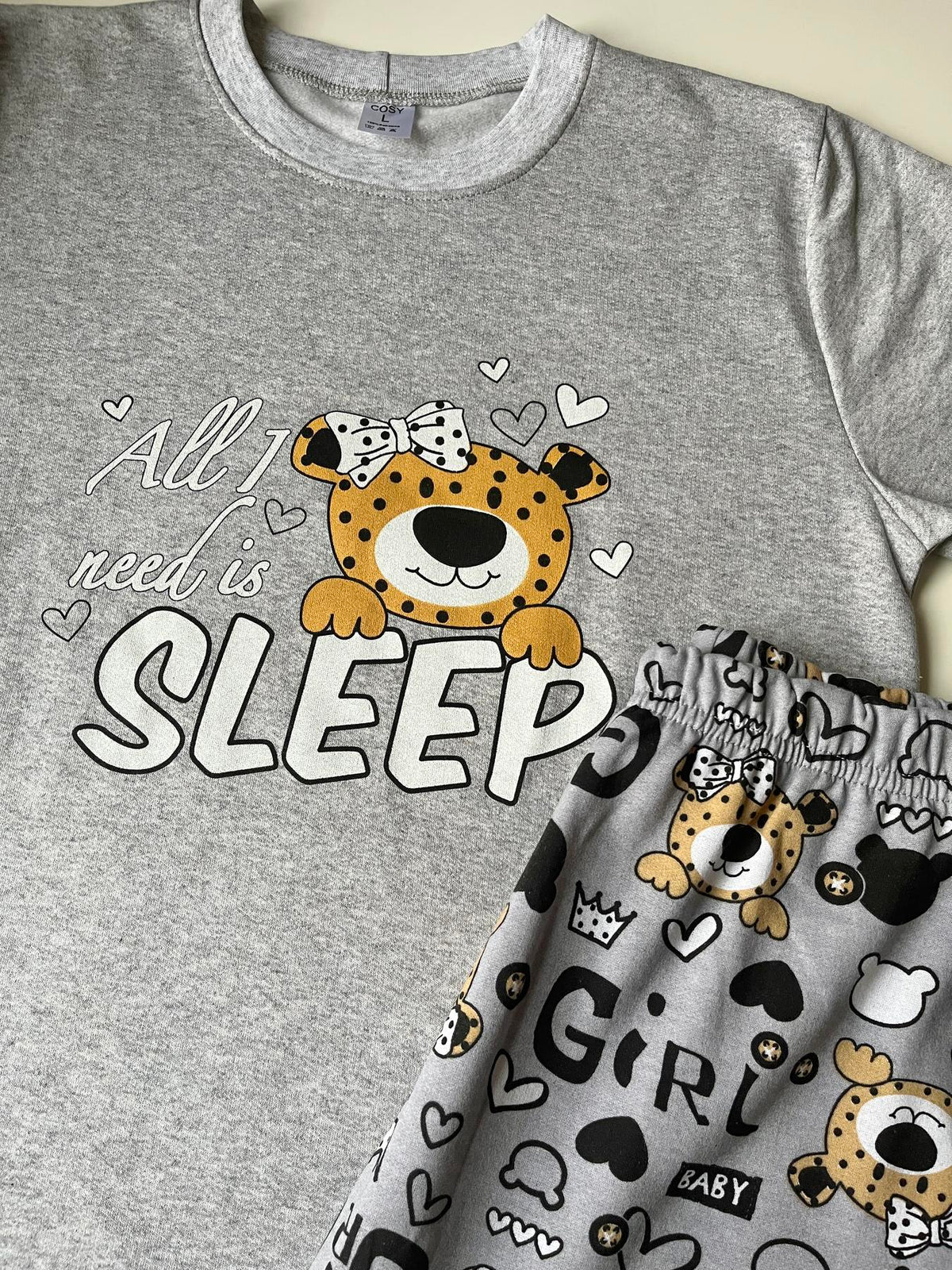 Жіноча піжама тепла з начісом "Baby Leo", трикотаж; з штанами сірий — фото 4