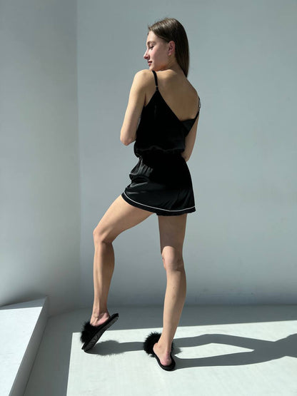 Жіноча піжама. Майка з шортам шовк кант, Чорний БК - Original Textile