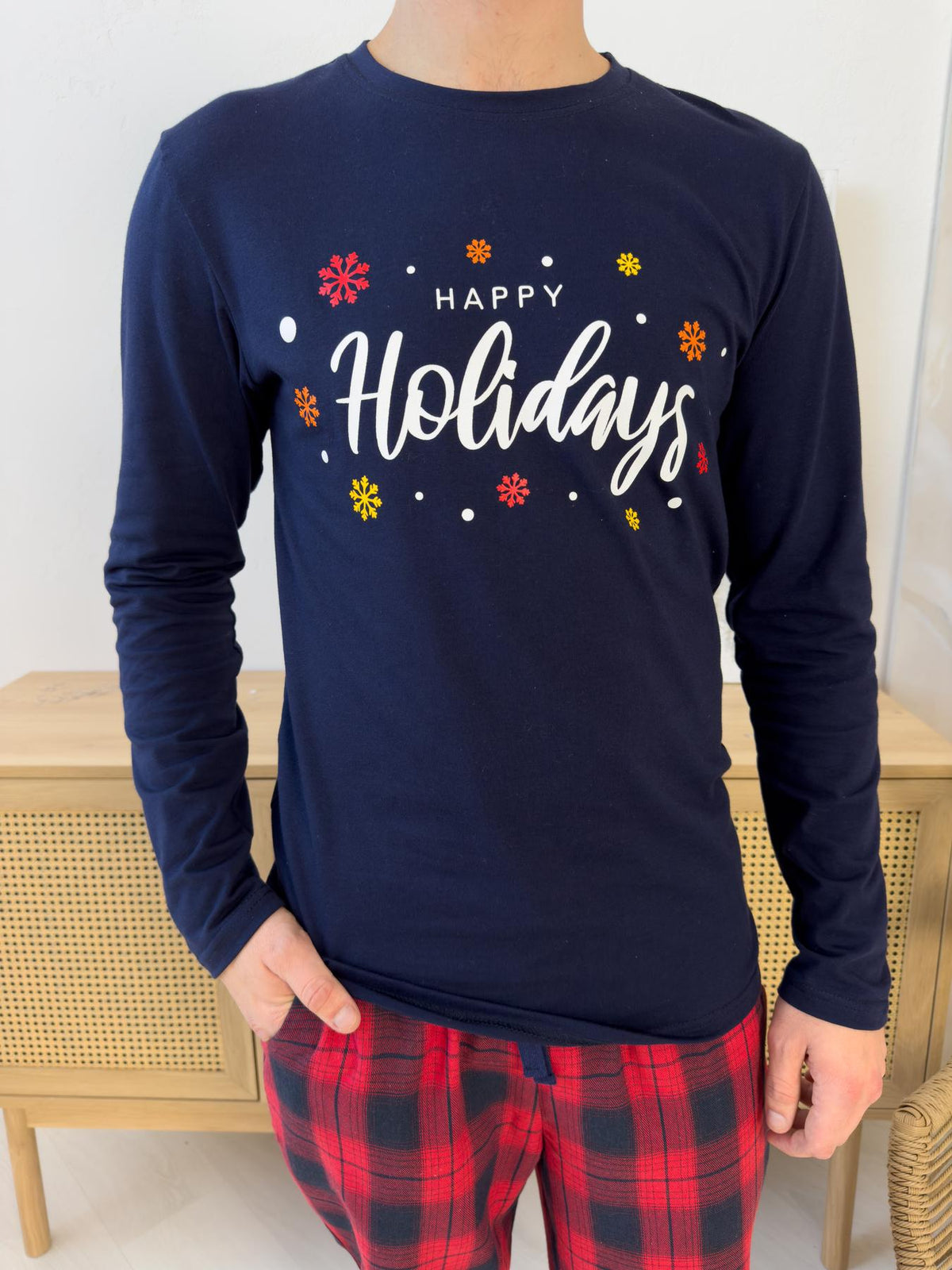 Лонгслів чоловічий "Happy Holidays" синій, бавовна — купити в Україні