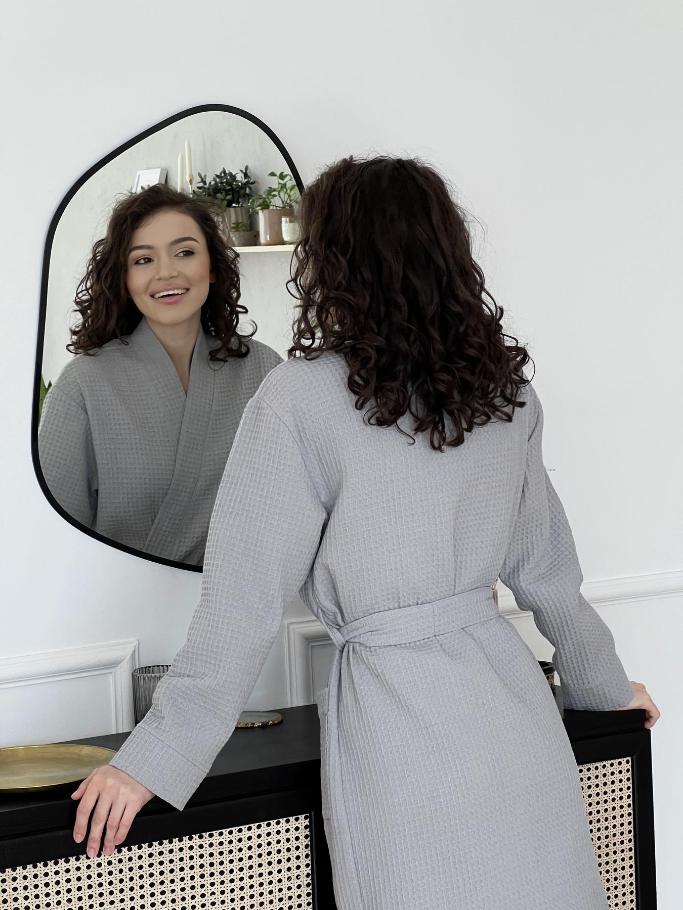 Жіночий довгий халат з вафельної бавовни, сірий