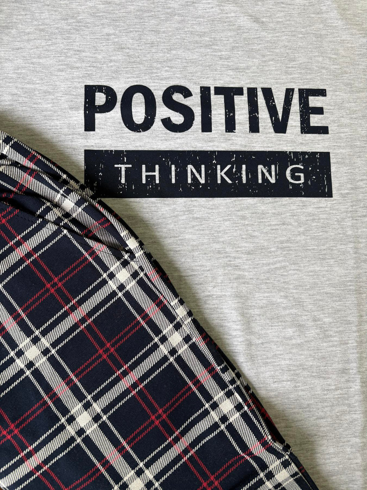 Піжама жіноча комплект штани+футболка Positive thinking, трикотаж сірий — фото 3
