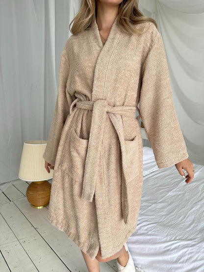 Жіночий махровий халат Шарм з довгим рукавом, беж