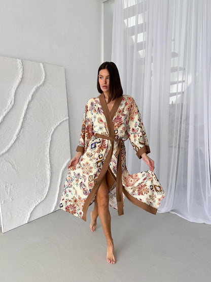 Жіночий легкий халат кімоно Boho Chic з віскози, карамель