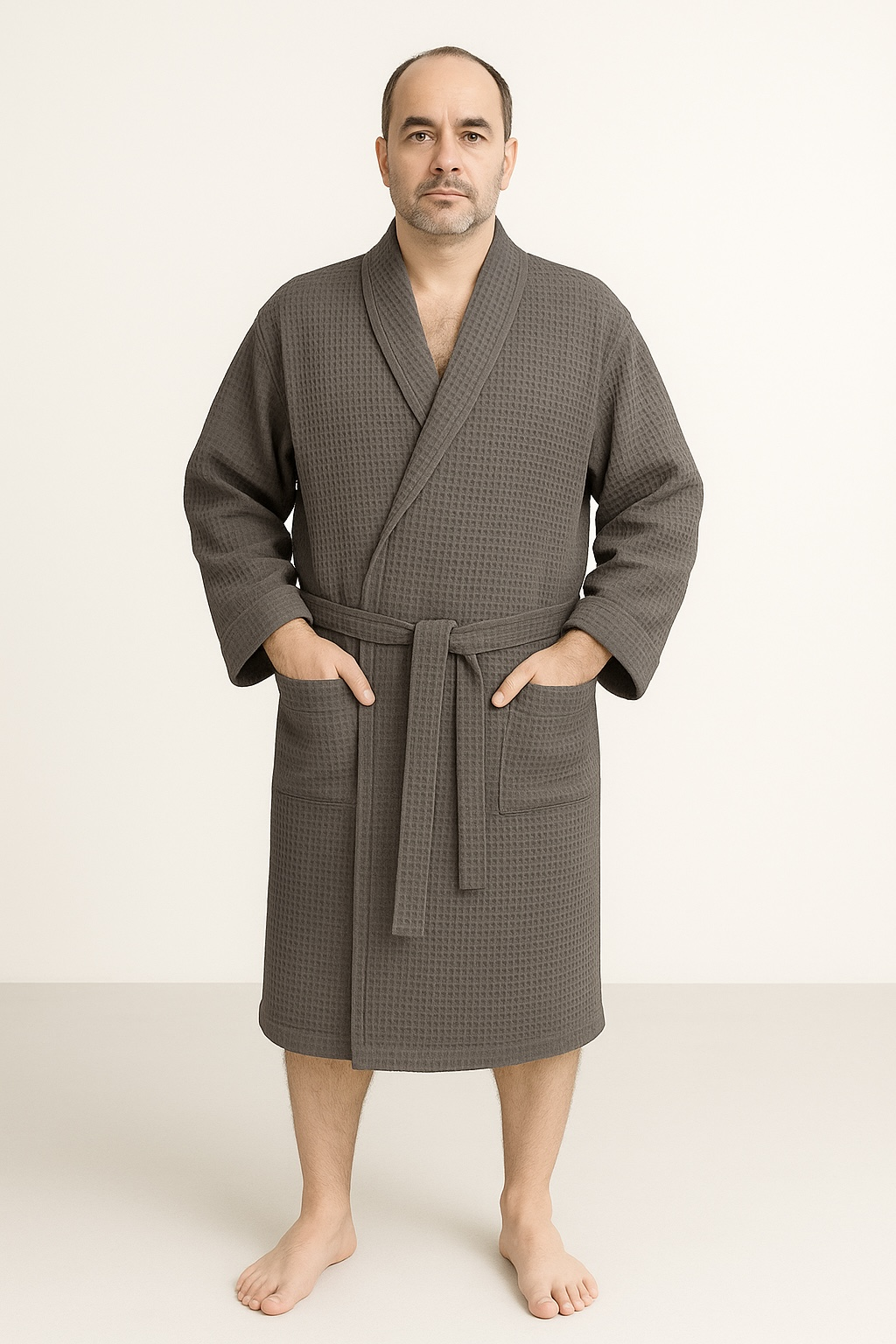 Унісекс халат з вафельної бавовни темно-сірий