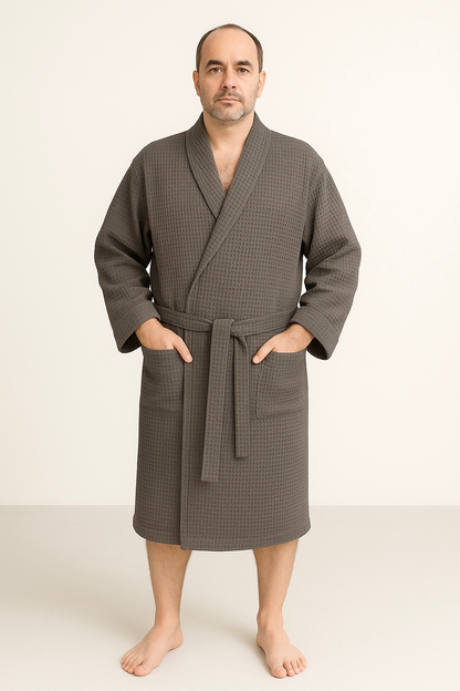 Унісекс халат з вафельної бавовни темно-сірий