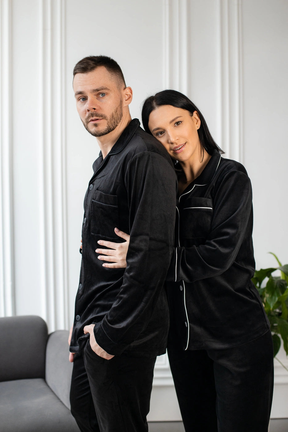 Тепла Чоловіча піжама, велюр плюш. Домашній костюм. Чорний