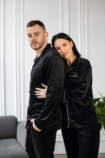 Тепла Чоловіча піжама, велюр плюш. Домашній костюм. Чорний