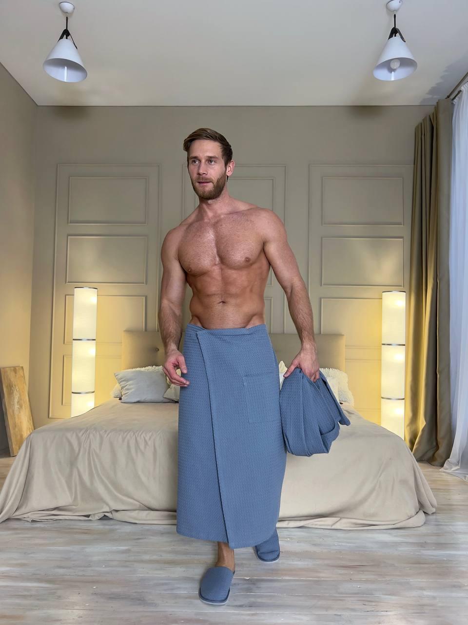 Банний набір Маренго3: кілт на липучці, рушник, капці з вафельної бавовни