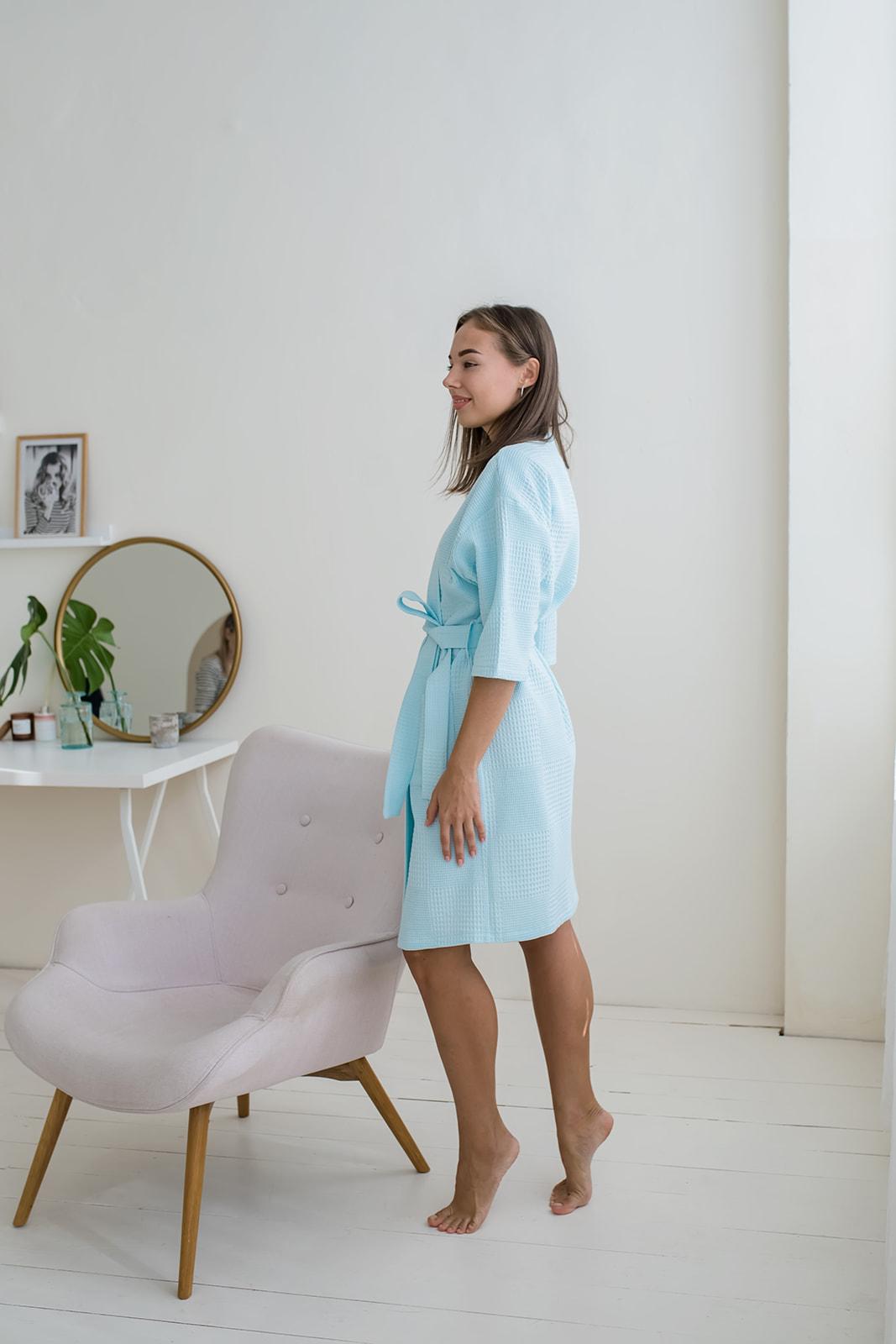 Жіночий подарунковий набір Мозаїка ментол: халат і рушник з вафельної бавовни