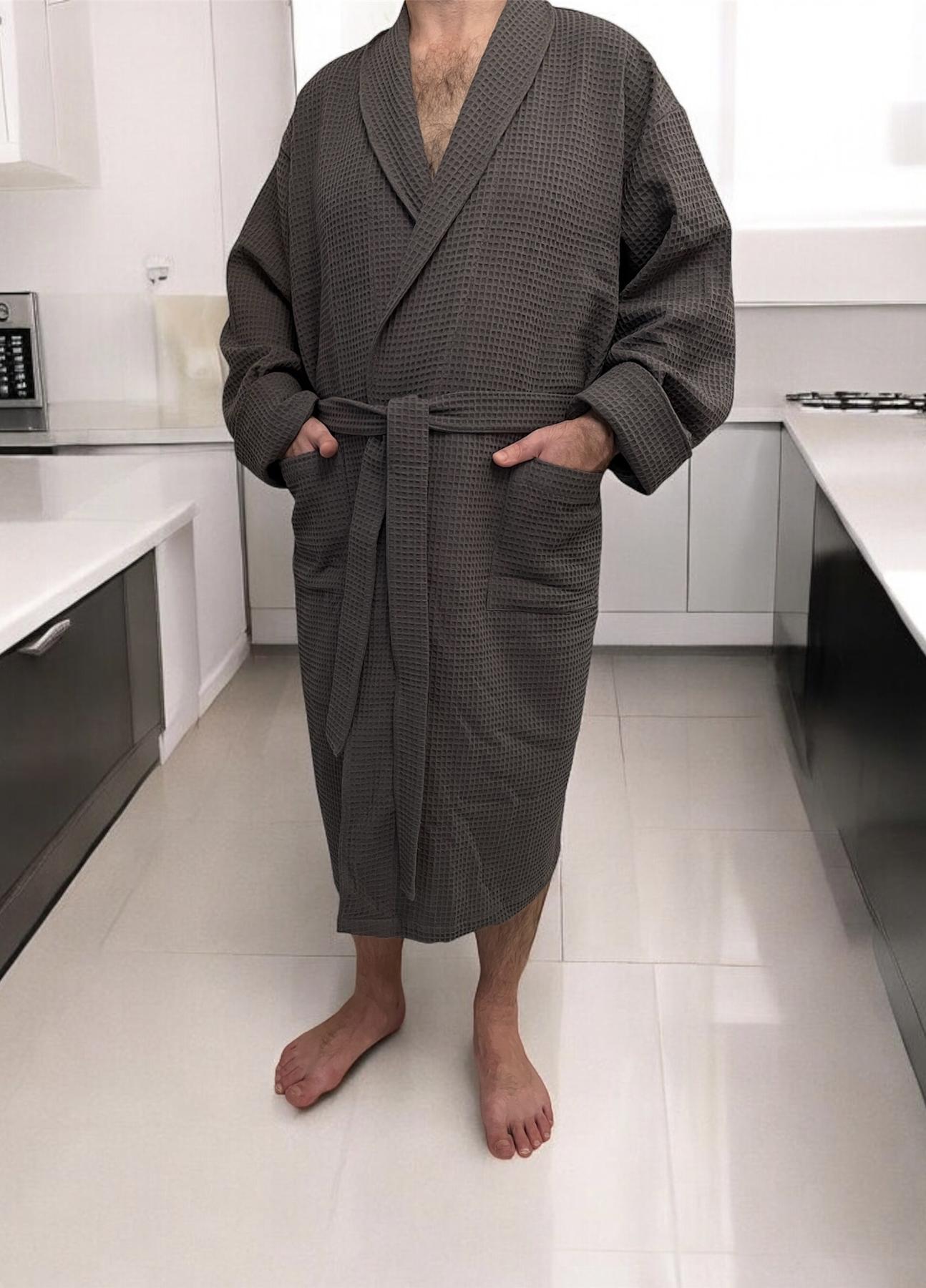 Унісекс халат з вафельної бавовни темно-сірий