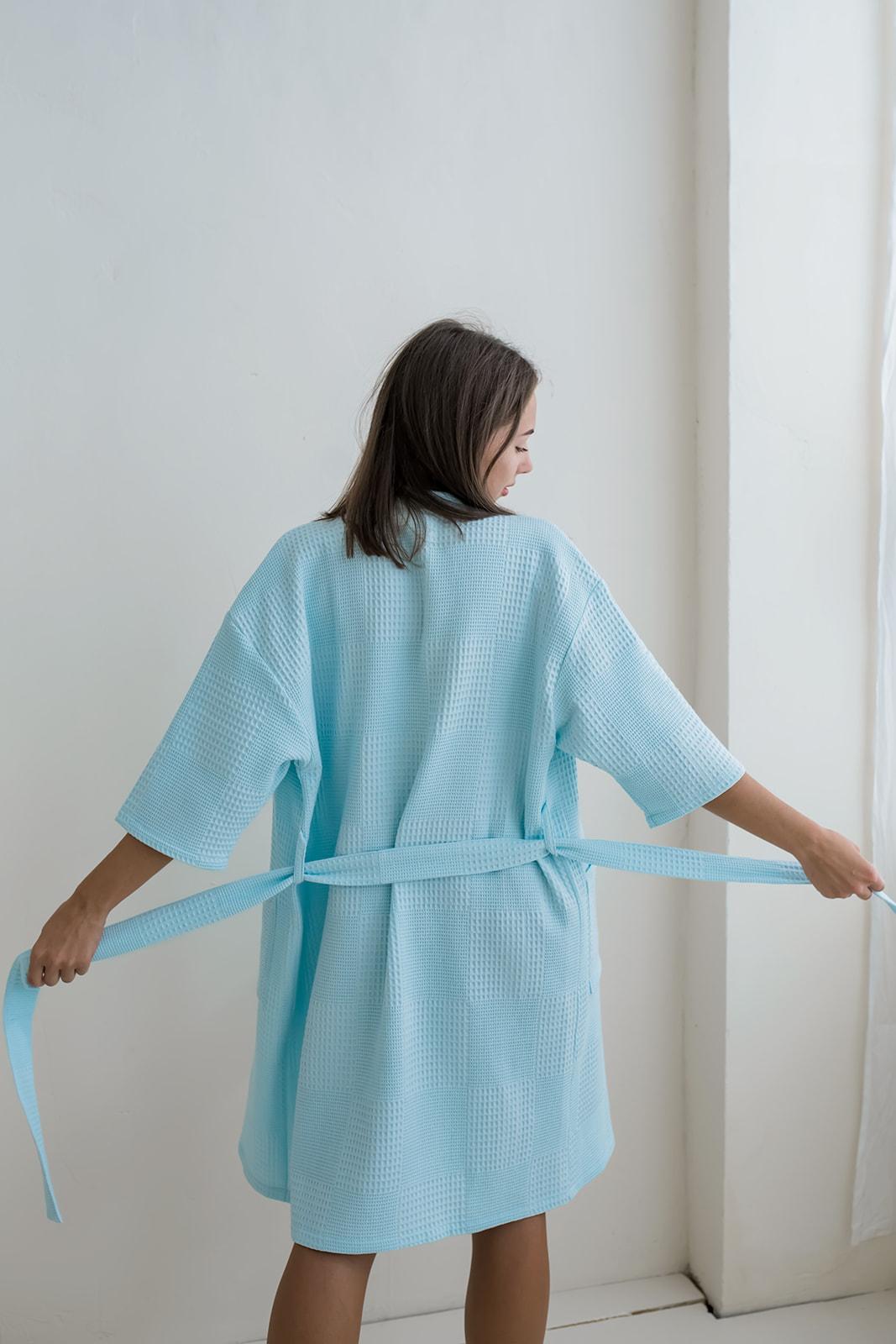 Жіночий подарунковий набір Мозаїка ментол: халат і рушник з вафельної бавовни