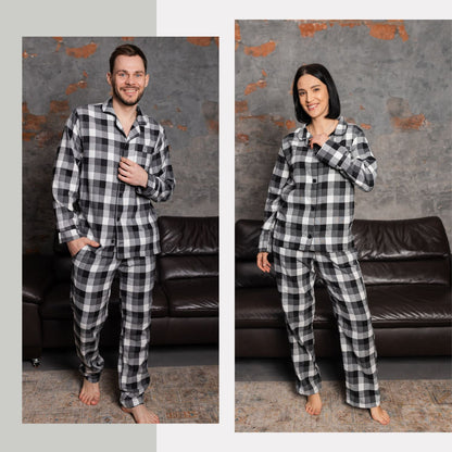 Парні піжами в клітинку фемілі лук з байки. Колір білий з чорним