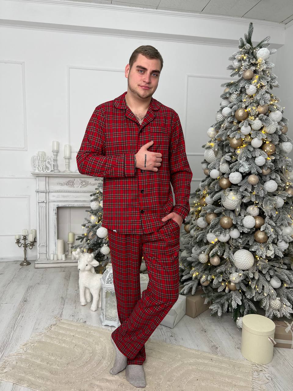 Чоловіча піжама з 100% бавовни. Червоний - Original Textile