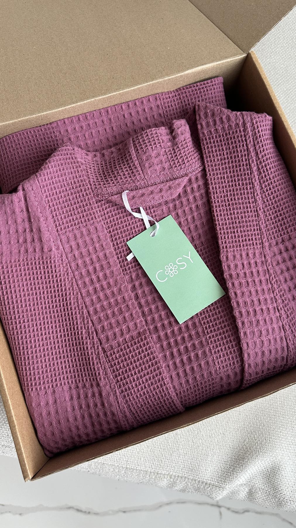 Жіночий подарунковий набір Мозаїка: халат і банний рушник з вафельної бавовни, рожевий терракот