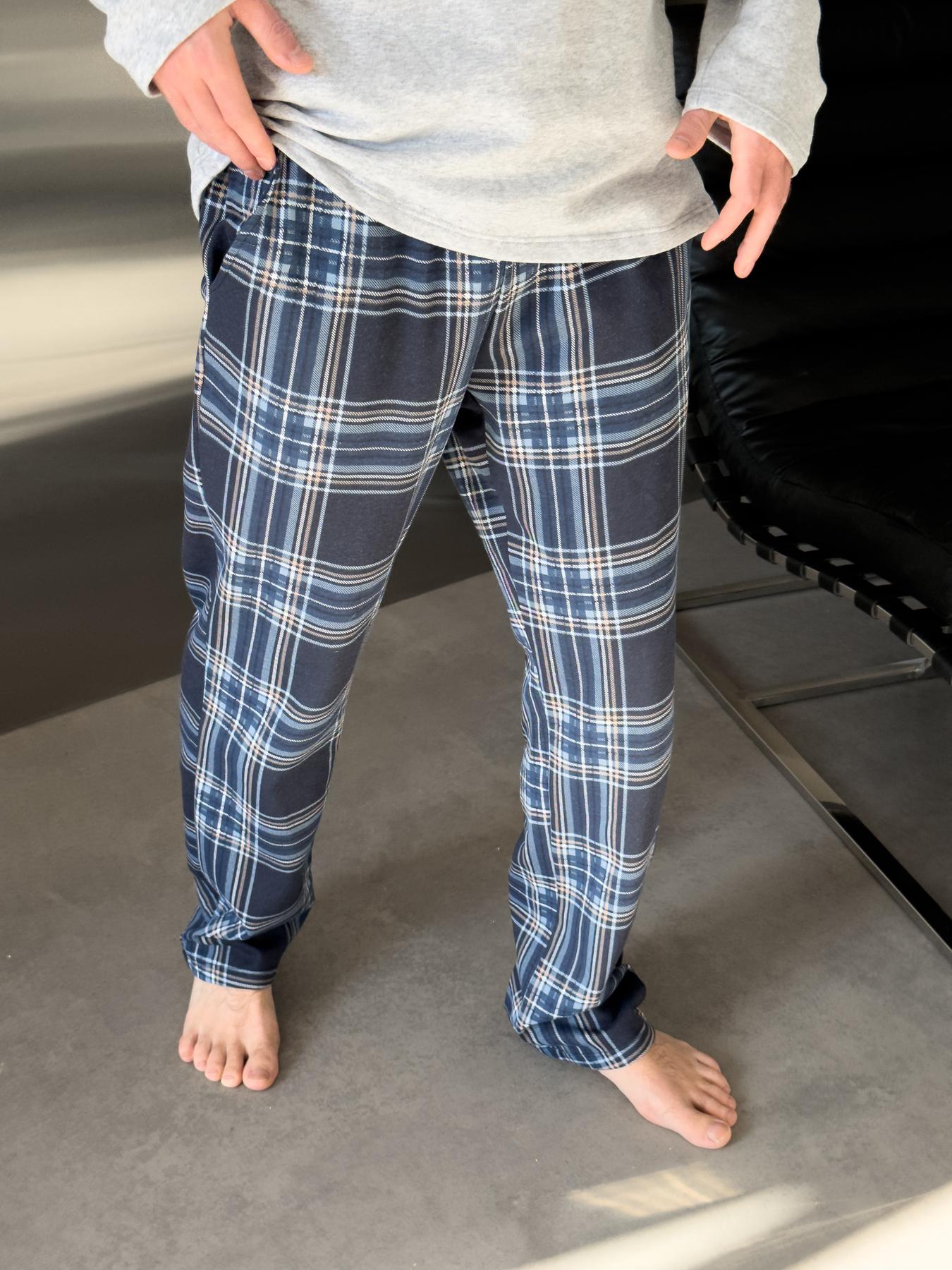 Жіноча тепла піжама з футеру з начосом, комплект лонгслів і штани синя клітинка, Скандинавія NEW