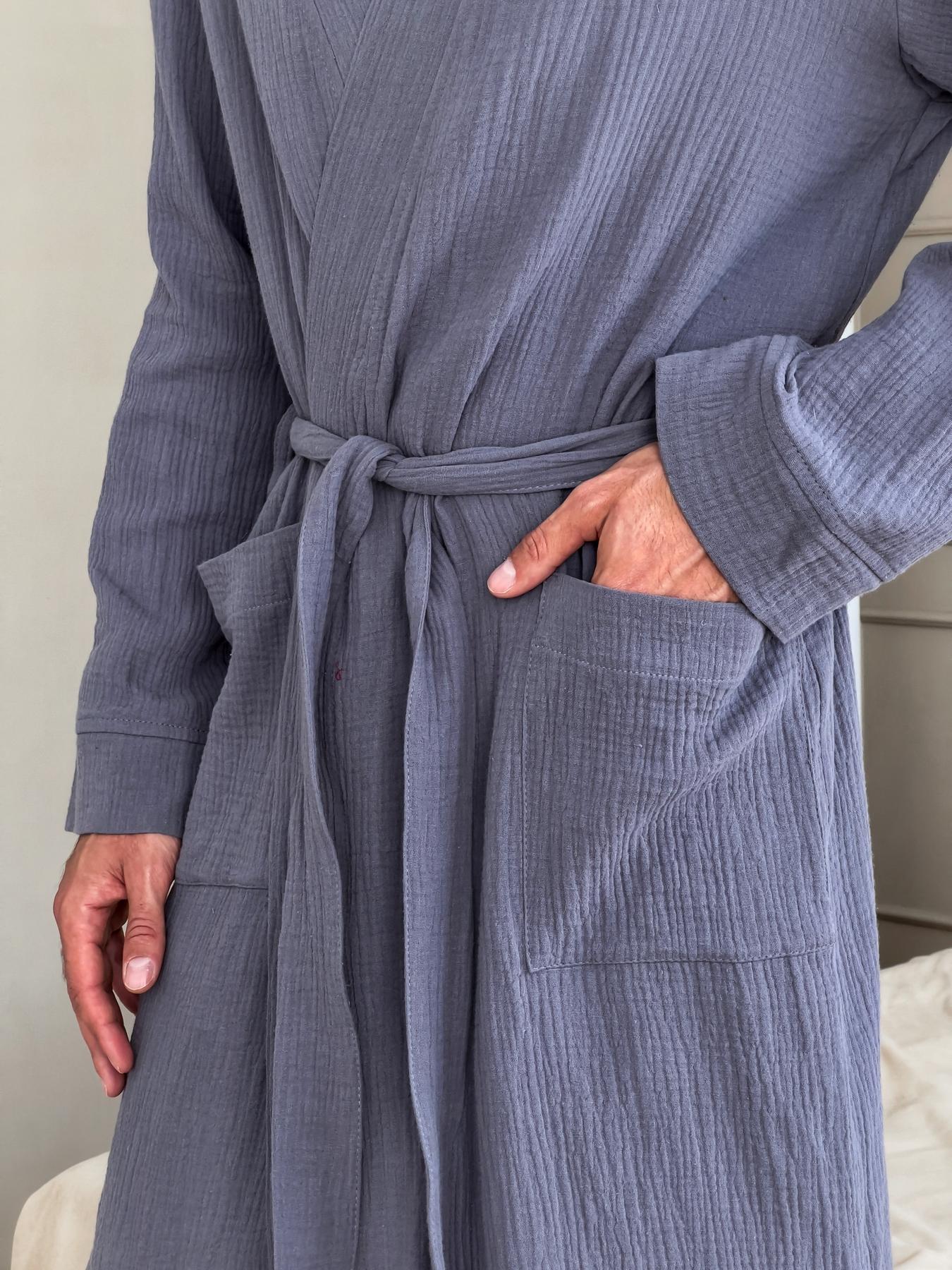 Чоловічий халат із мусліну темно-сірий з синім відтінком Estet